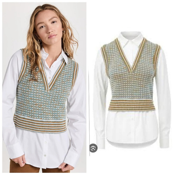 Veronica Beard Serwa Mixed Media Vest Top - Picture 1 of 12